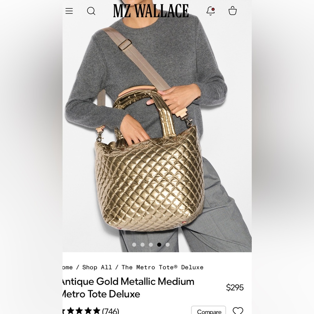 NWT MZ Wallace Medium Metro Tote Deluxe in Antique Gold - Picture 6 of 7
